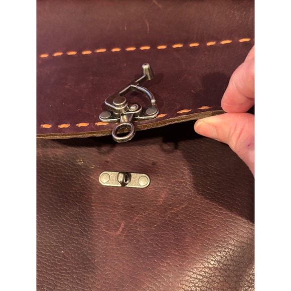 Handmade Brown Leather Messenger Bag Satchel Whipstitch Brass Latch Crossbody - Picture 9 of 17